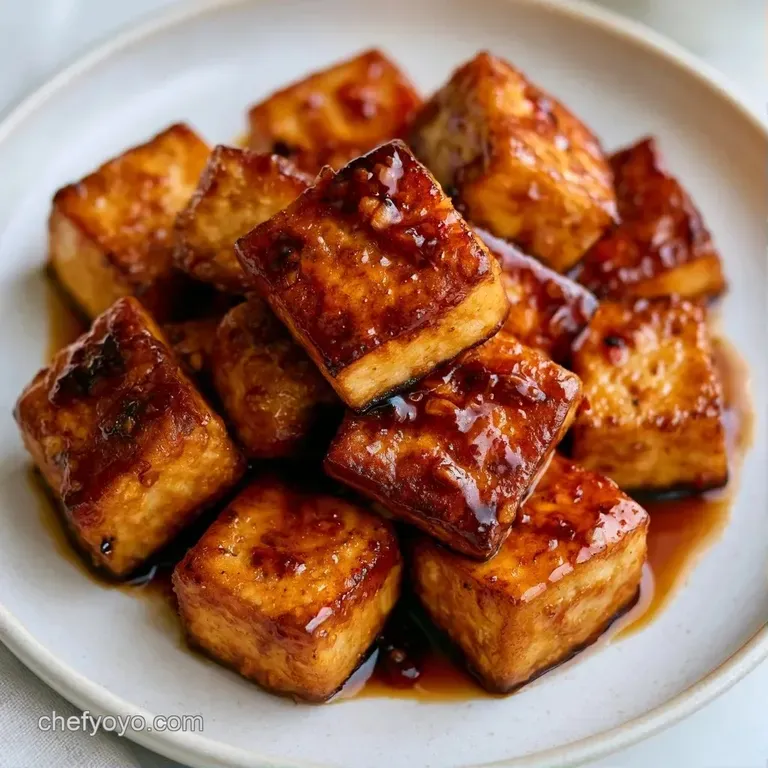 Saut&eacute;ed tofu cubes and colorful vegetables plated on a white ceramic dish, garnished with fresh green onion rings.