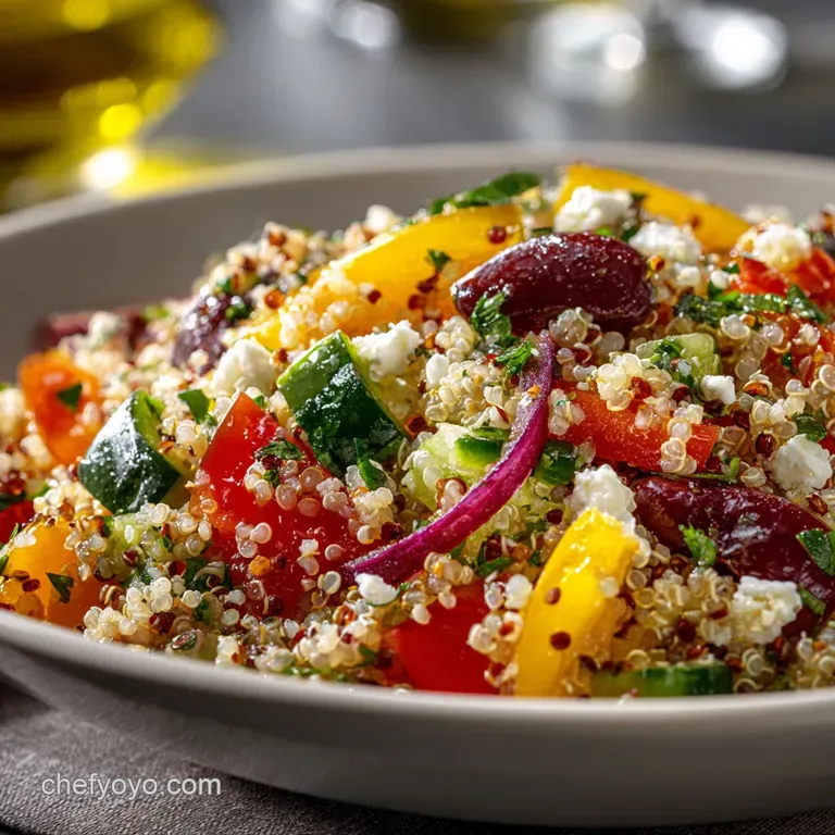Mediterranean Quinoa Salad with Feta and Lemon-Herb Vinaigrette presentation