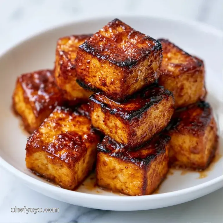 Crispy golden tofu cubes arranged neatly over fluffy quinoa, garnished with sliced scallions and toasted sesame seeds.