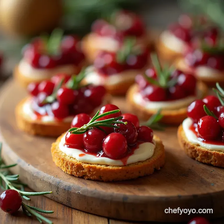 Festive Cranberry Brie Crostini Bites presentation