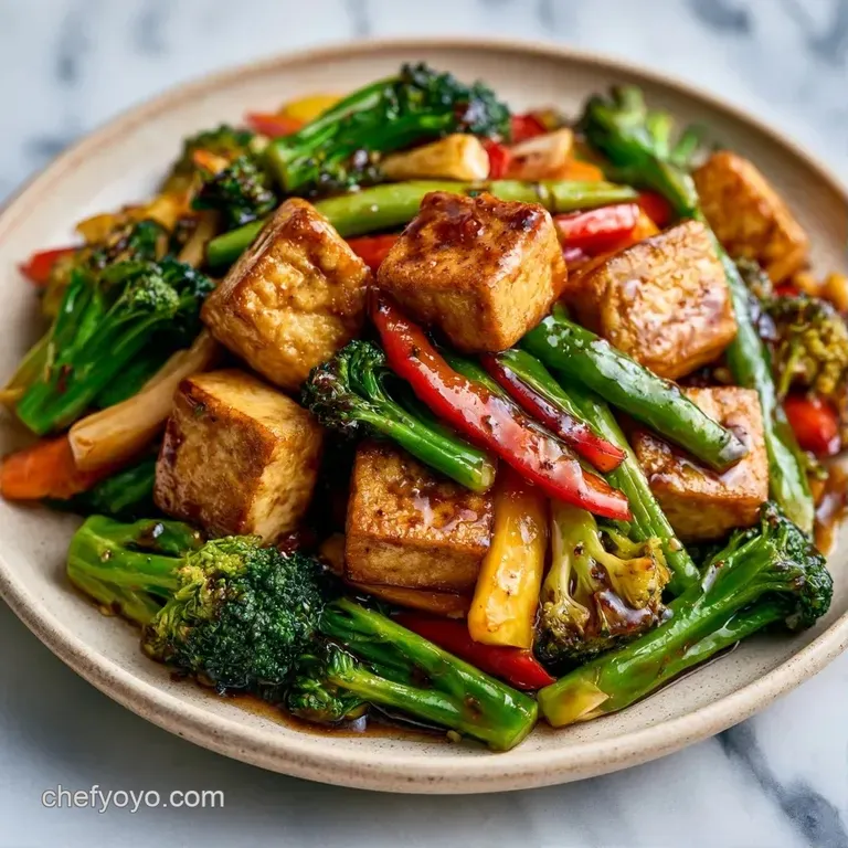 Saut&eacute;ed tofu and colorful vegetables served in a sleek matte black bowl over fluffy, steamed jasmine rice.