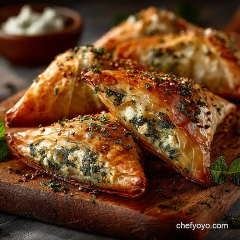 Flaky Perfection Traditional Spanakopita Triangles with Zesty Feta presentation