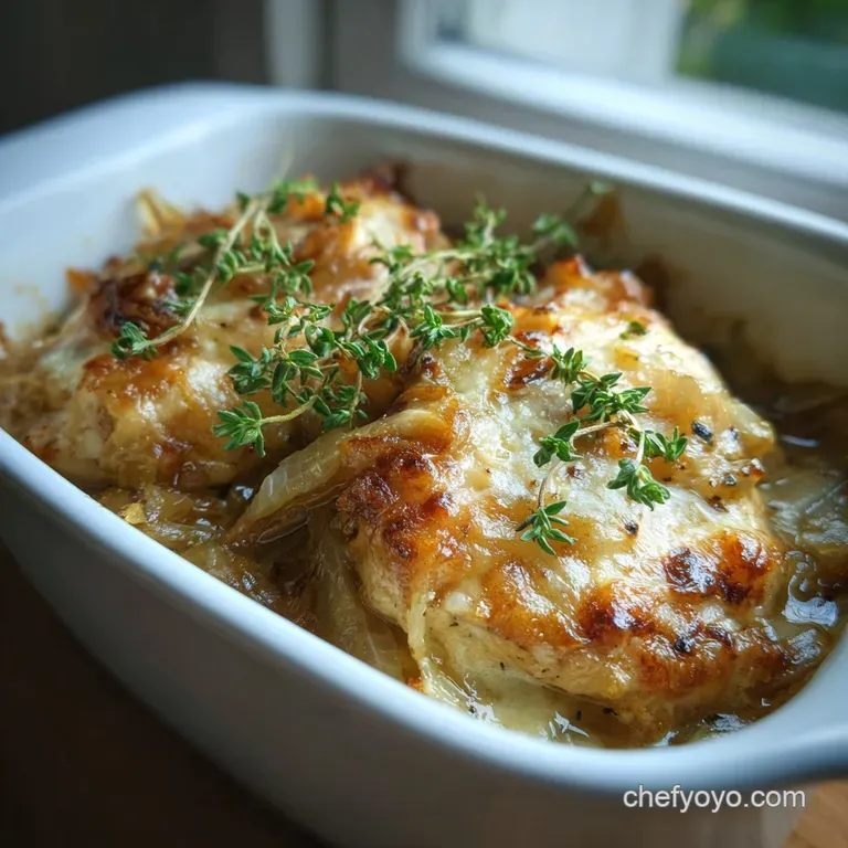 Creamy, golden-crusted chicken casserole served in a white dish. Topped with fresh parsley. Warm & inviting.