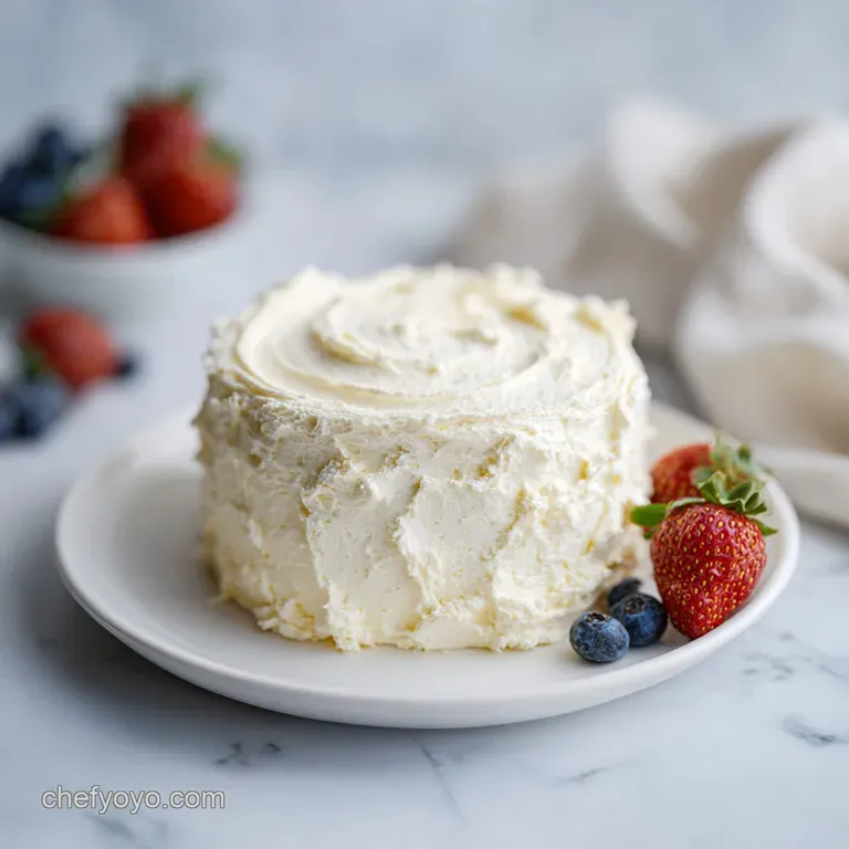 Elegant white bowl filled with light and fluffy buttercream, ready to frost a cake, smooth and inviting texture.