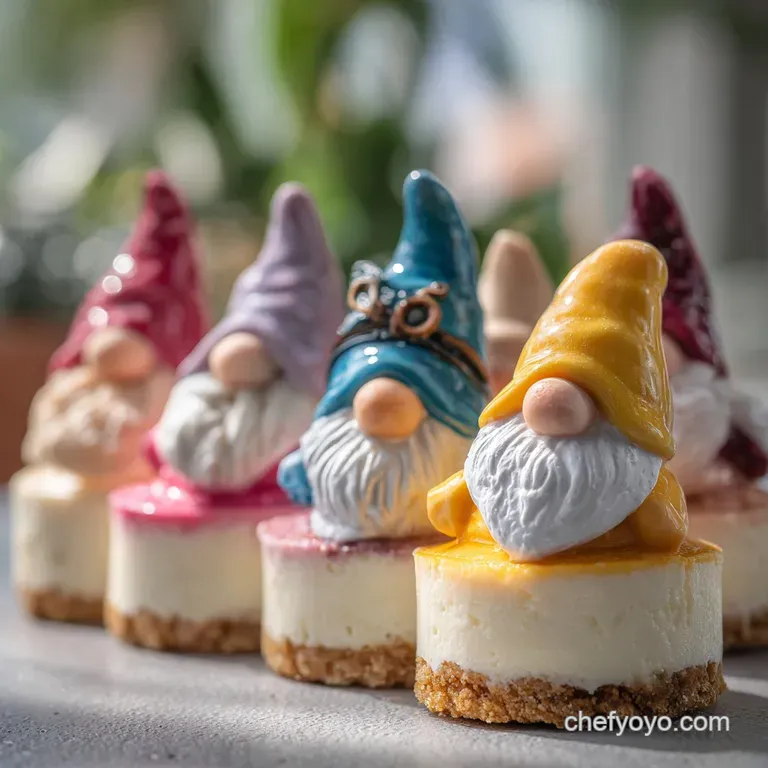 A single mini cheesecake on a small plate, its smooth, creamy surface glistening, topped with colorful fresh berries and p...