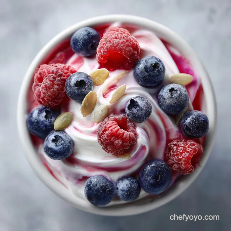 Elegant protein bowl featuring creamy Greek yogurt, artfully arranged fresh berries, and a sprinkle of toasted almonds.