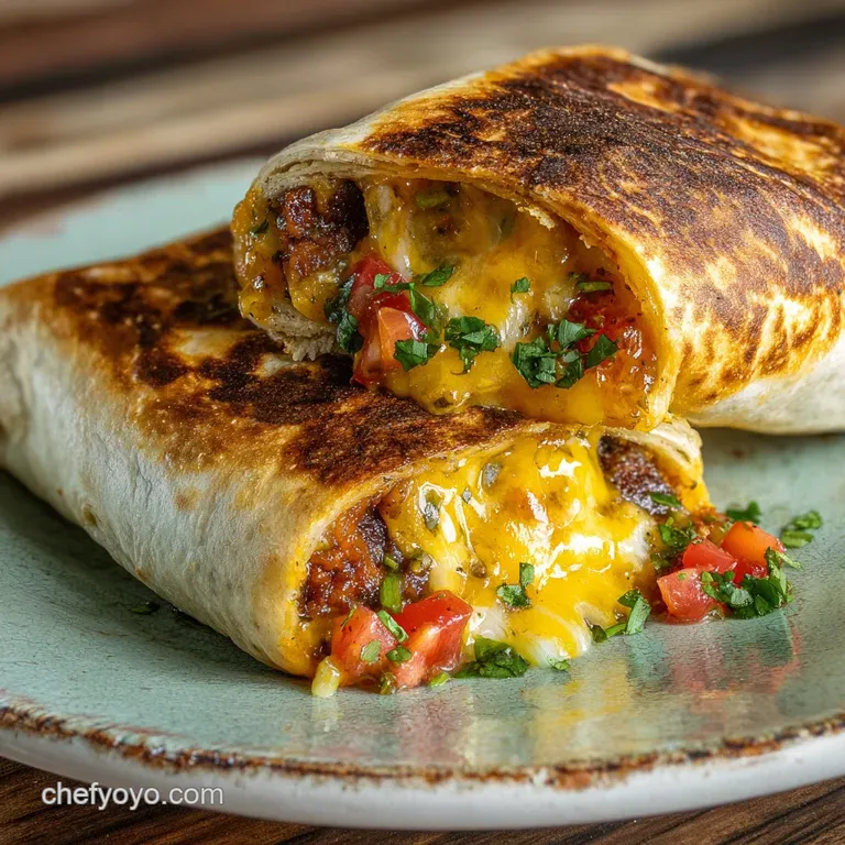 Perfectly toasted grilled cheese burrito, sliced and artfully arranged with colorful toppings for a satisfying, handheld m...