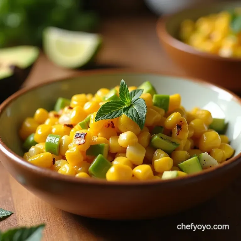 Grilled Corn Avocado Salad with Limecilantro Dressing presentation