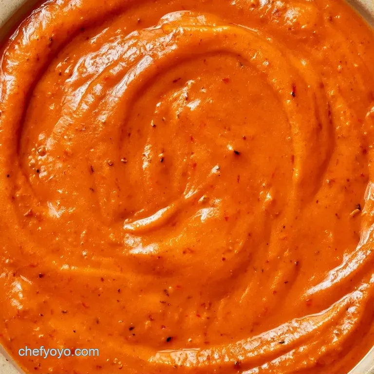 Bright orange sauce in a minimal glass carafe paired with smoky, blackened peppers on a matte black surface.