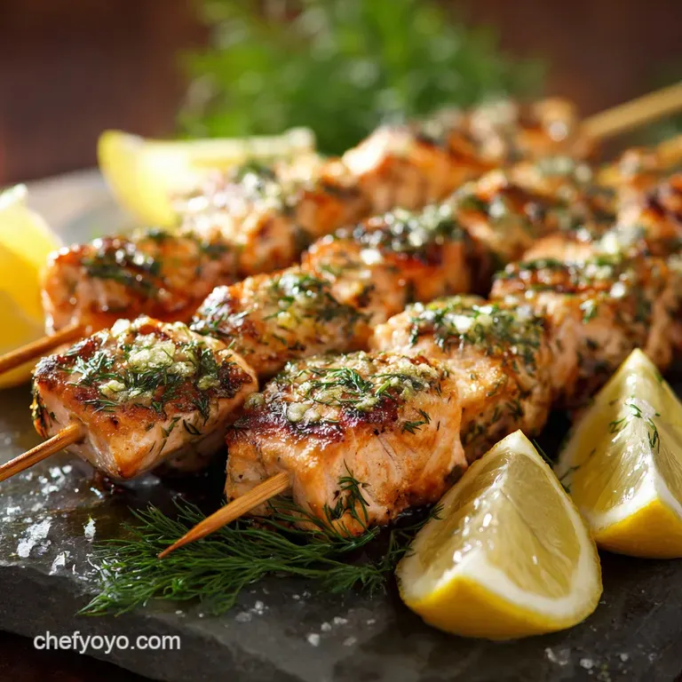 Grilled Salmon Kebabs: Sunshine Citrus Lemon-Dill Skewers for the Grill presentation