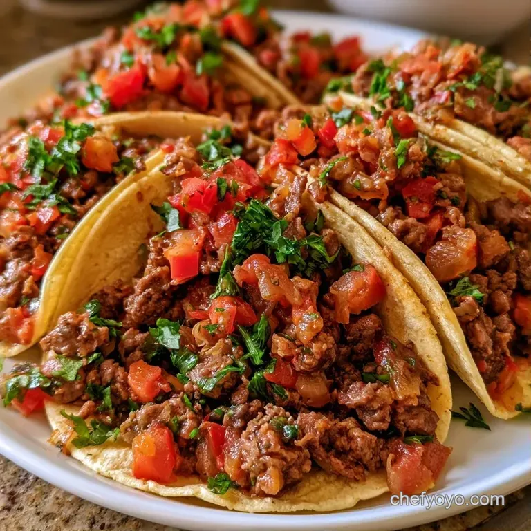 A white platter holding three soft tacos with vibrant toppings, accented by bright lime slices and cilantro sprigs.