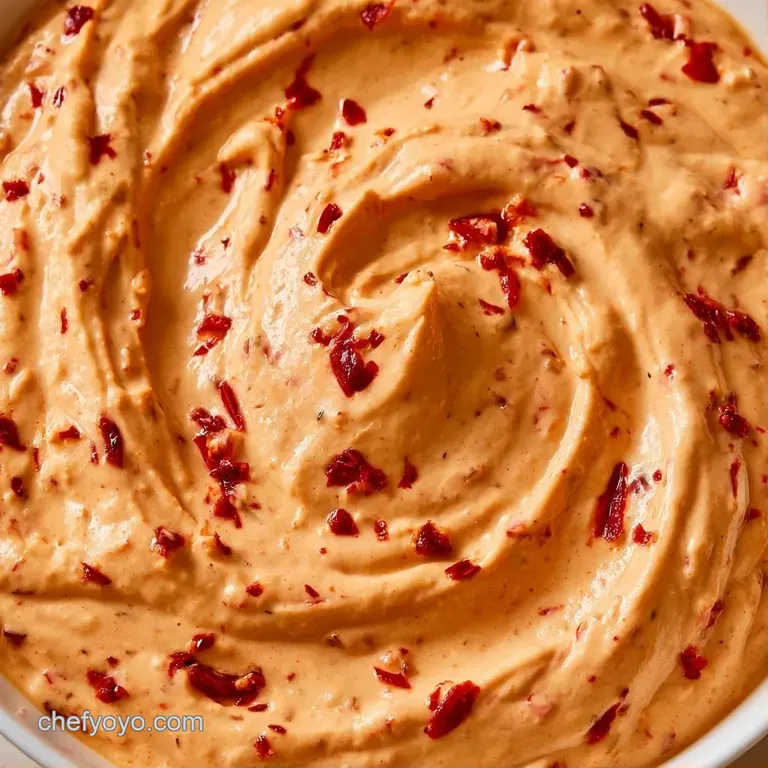 A smooth, pale orange spread surrounded by a colorful platter of crisp tortilla chips and sliced bell peppers.