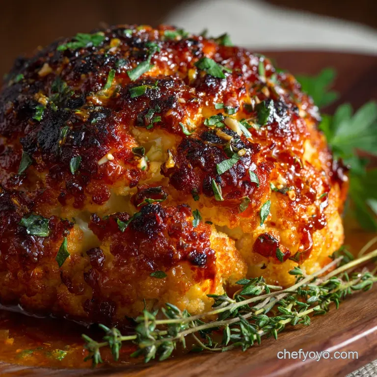 The Harissa Hug Whole Roasted Cauliflower with Lemon and Herbs presentation