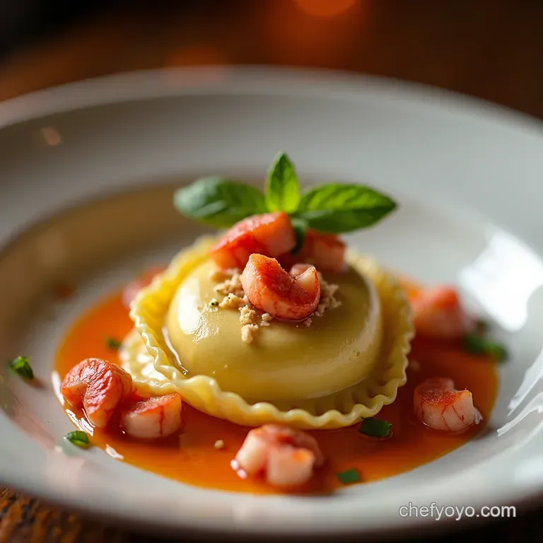Heartshaped Lobster Ravioli with Saffron Cream Sauce presentation