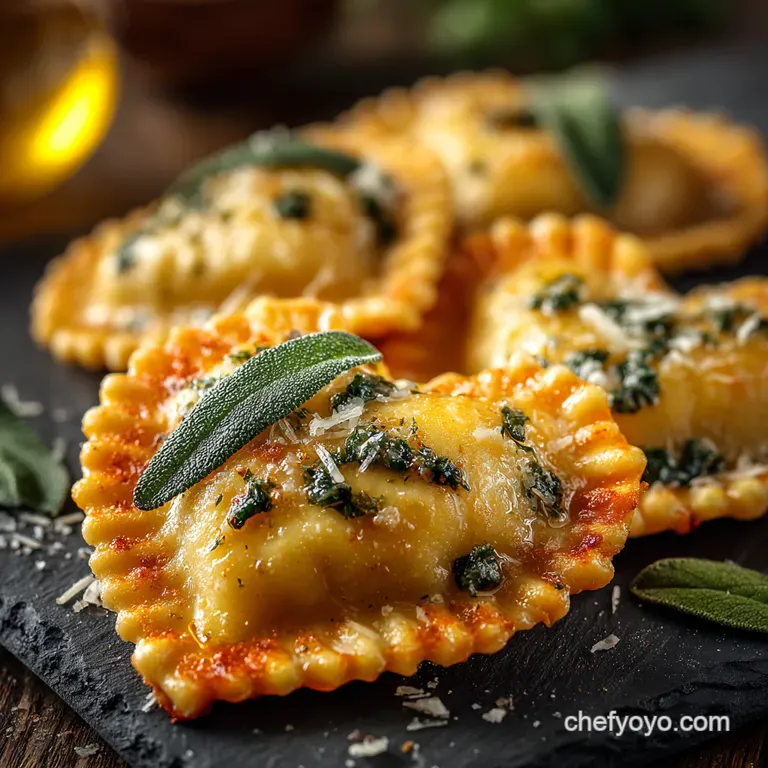 Heartshaped Ricotta Ravioli with Sage Brown Butter Sauce presentation