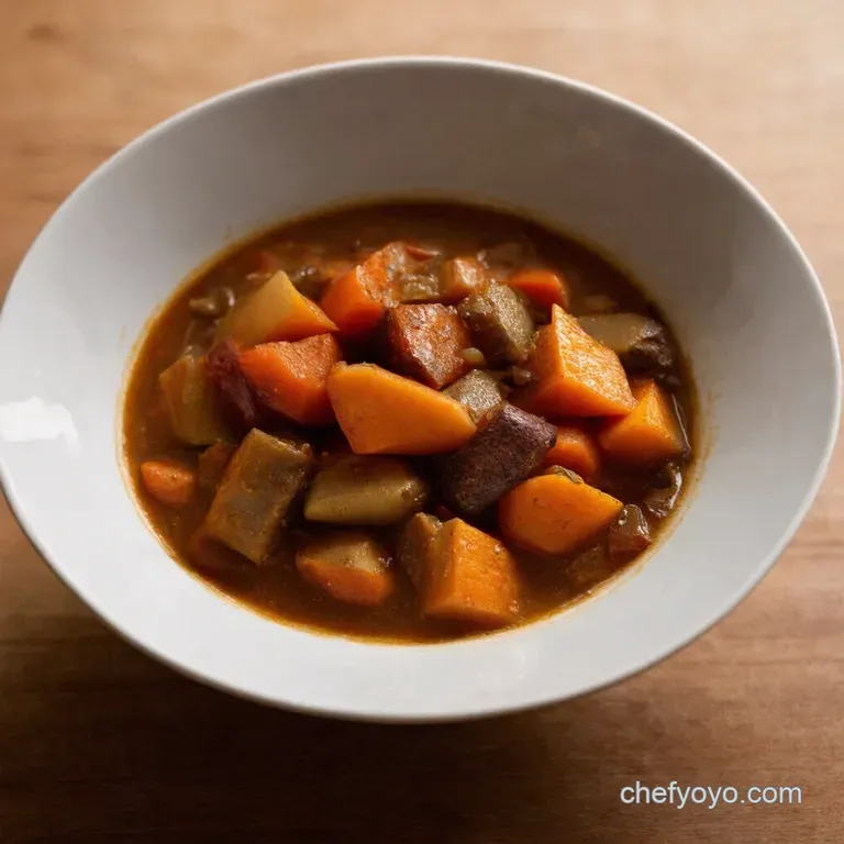 Hearty Roasted Root Vegetable Stew with Tomatoes and Kale presentation