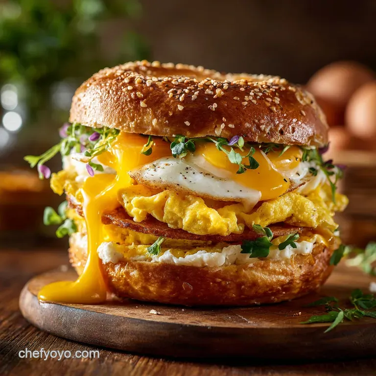 Egg Sandwich on a Homemade Bagel: the Morning Glory Stack with Sharp Cheddar presentation