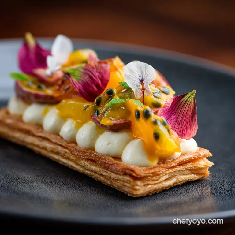 Passion Flakies: Tropical Pastry Dessert with Light Cr&egrave;me P&acirc;tissi&egrave;re presentation