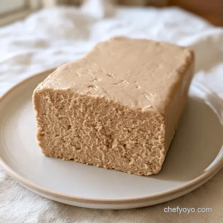 Symmetrical blocks of pale beige confectionery on a white plate, featuring a firm, velvety matte texture.