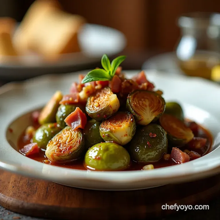 Sticky Nutty Simply Stunning Honeyglazed Brussels Sprouts with Crispy Pancetta presentation