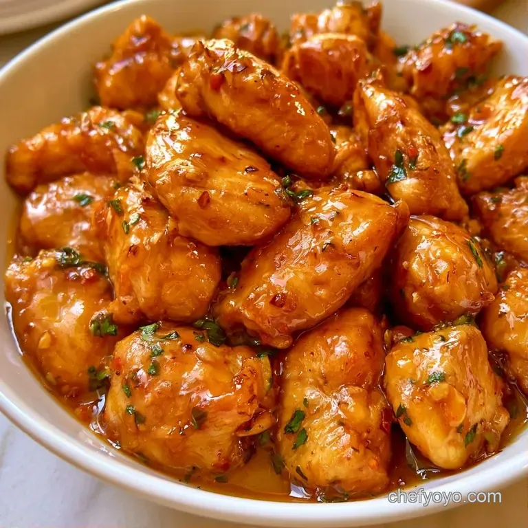 Golden glazed chicken thighs arranged neatly over fluffy white rice with sliced red chilies and fresh cilantro.
