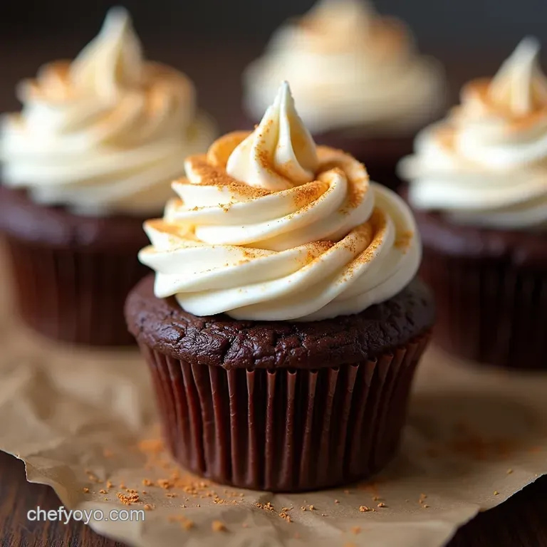 Deep Dark Chocolate Hot Cocoa Cupcakes with Toasted Marshmallow Fluff Frosting