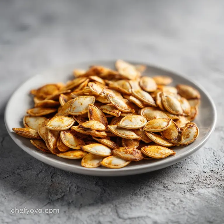 A small ceramic bowl overflowing with toasted, salty pumpkin seeds, ready for snacking.