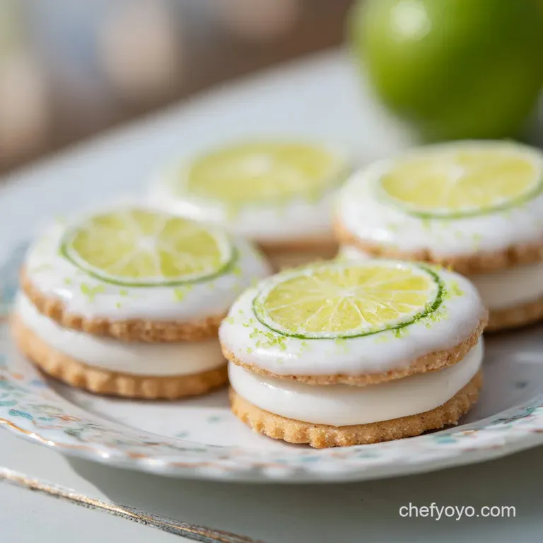A single vibrant lime cookie, dusted with powdered sugar, resting on a white porcelain plate.