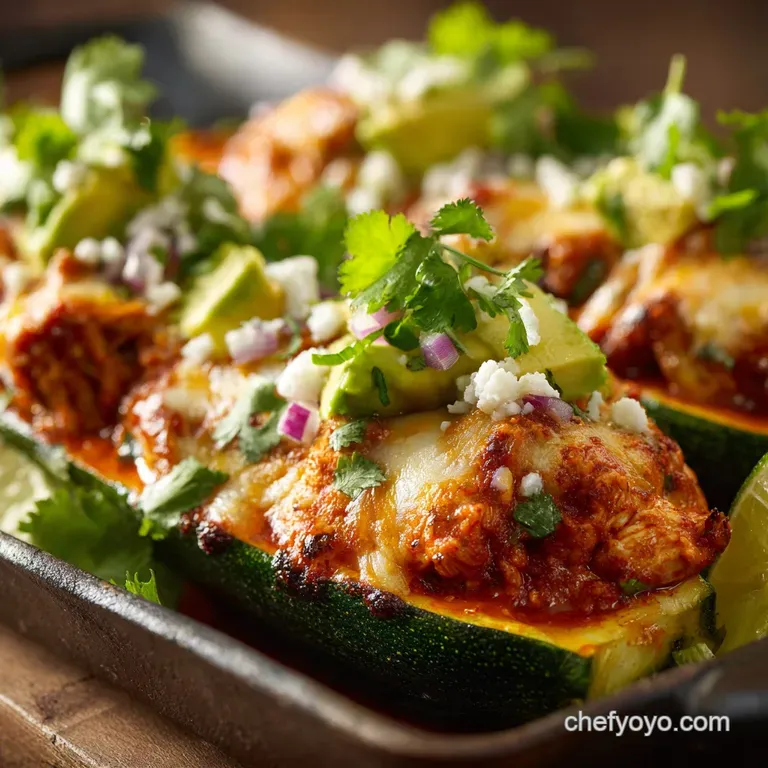 Chicken Enchilada Stuffed Zucchini Boats: Low Carb Healthy Meal Prep presentation