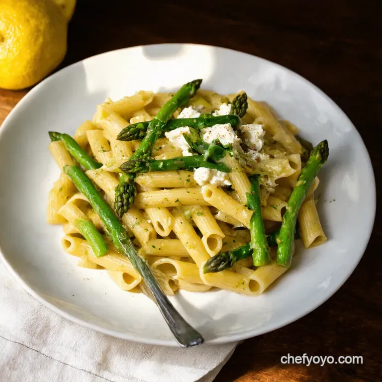 Lemon Ricotta Pasta with Asparagus and Toasted Pine Nuts