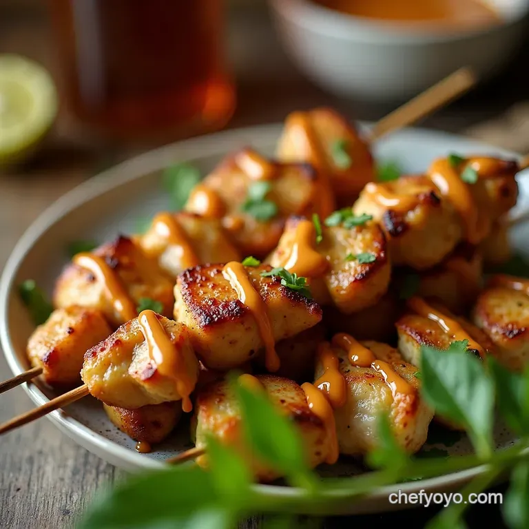 GuiltFree Glory Low Syn Chicken Satay Skewers with Speedy Peanut Drizzle presentation