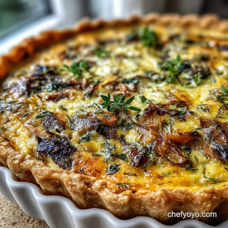Slice of creamy yellow quiche with browned edges, garnished with parsley sprig, beside a crisp green salad with light vina...