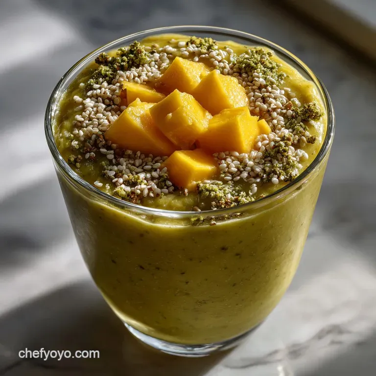 The Best Mango Banana Hemp Seed Green Smoothie presentation
