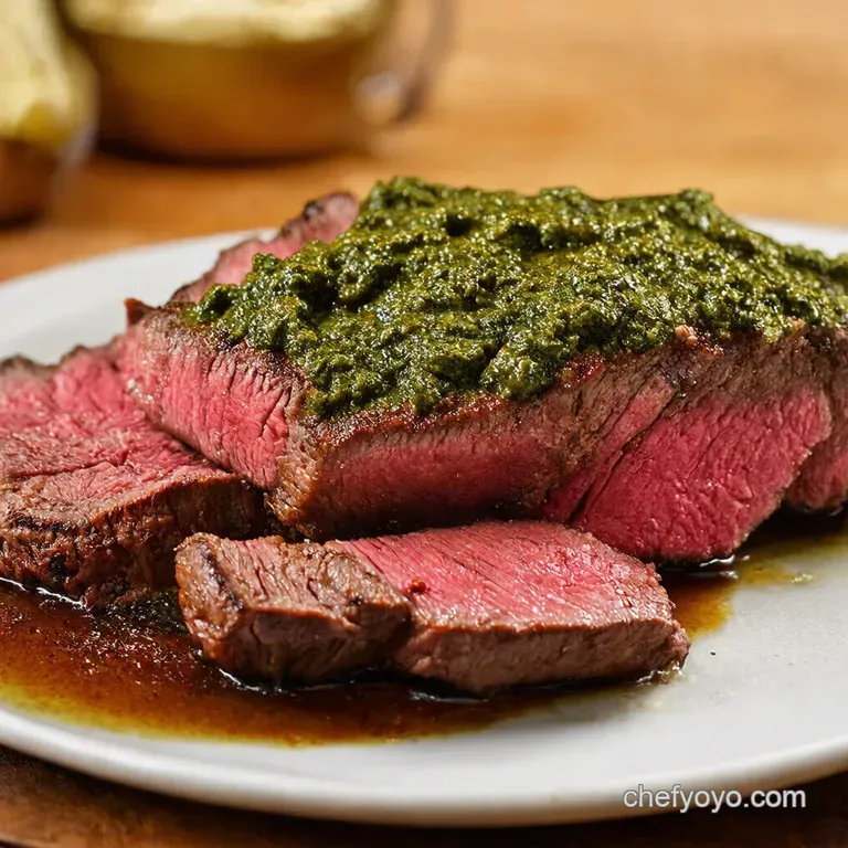 Marinated and Grilled Flank Steak with Chimichurri Sauce presentation