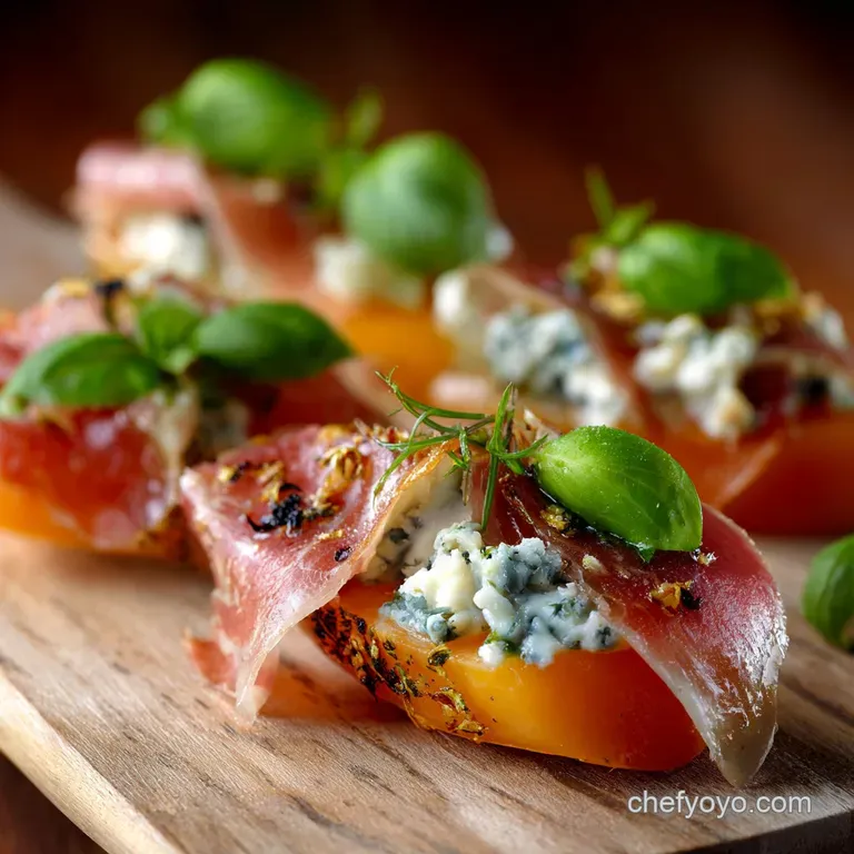 Melon Blue Cheese Prosciutto Basil Canap&eacute;s the Perfect Nobake Cocktail Party Appetizer presentation