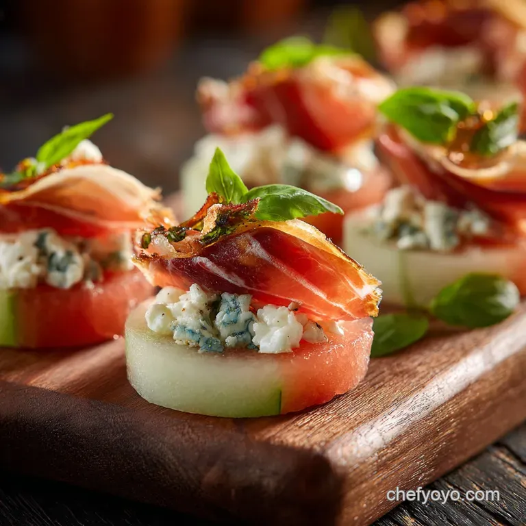 Melon Blue Cheese Prosciutto Basil Canapés Easy NoBake Elegant Appetizer