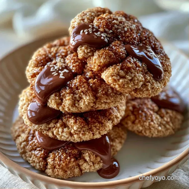 Neatly stacked golden cookies on a white marble slab, garnished with a sprinkle of sea salt and a linen cloth.