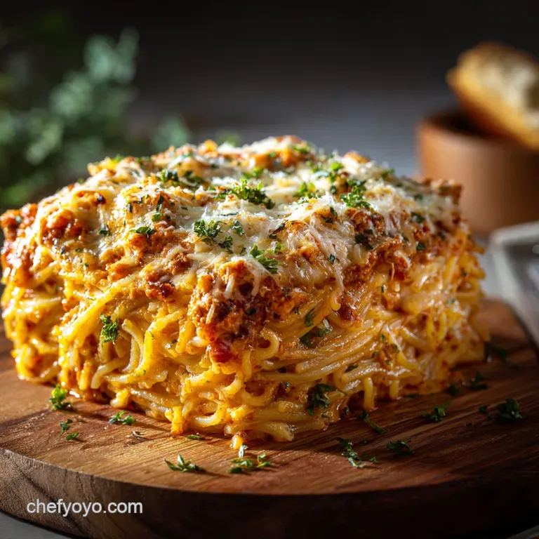 Million Dollar Spaghetti: the Best Baked Pasta with Cream Cheese Layer presentation