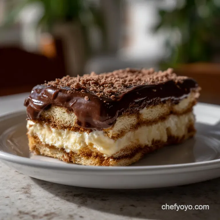 No Bake Chocolate Eclair Cake: Velvety Layers presentation