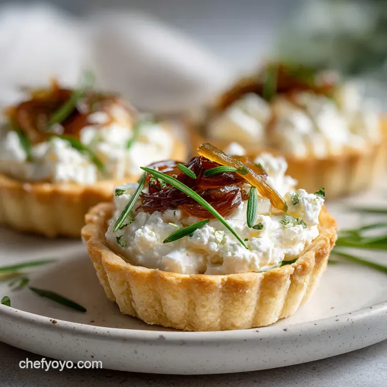Single tartlet on a white plate. The pastry is browned and flaky, offset by the creamy filling and vibrant green herbs.