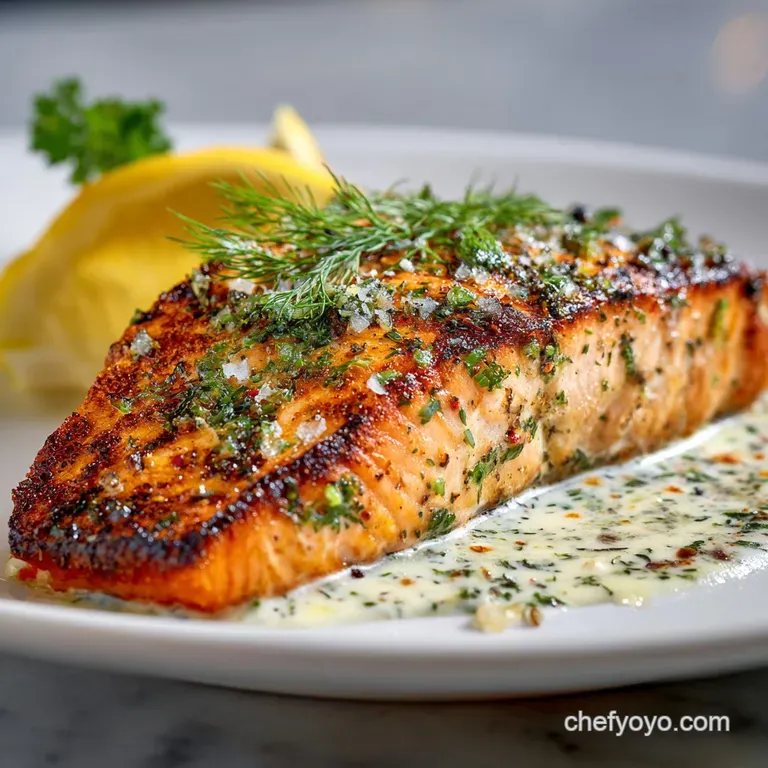 Grilled Salmon: Lemon-Dill with Crispy Skin presentation
