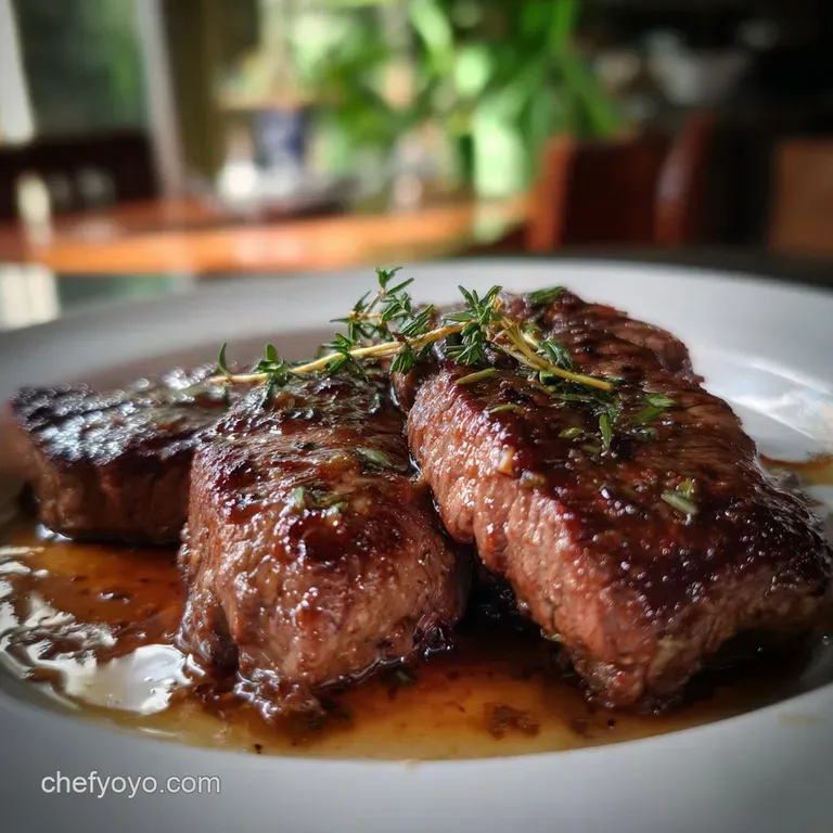 Sirloin Tip Steak: Pan-Seared with Thyme-Butter Jus presentation