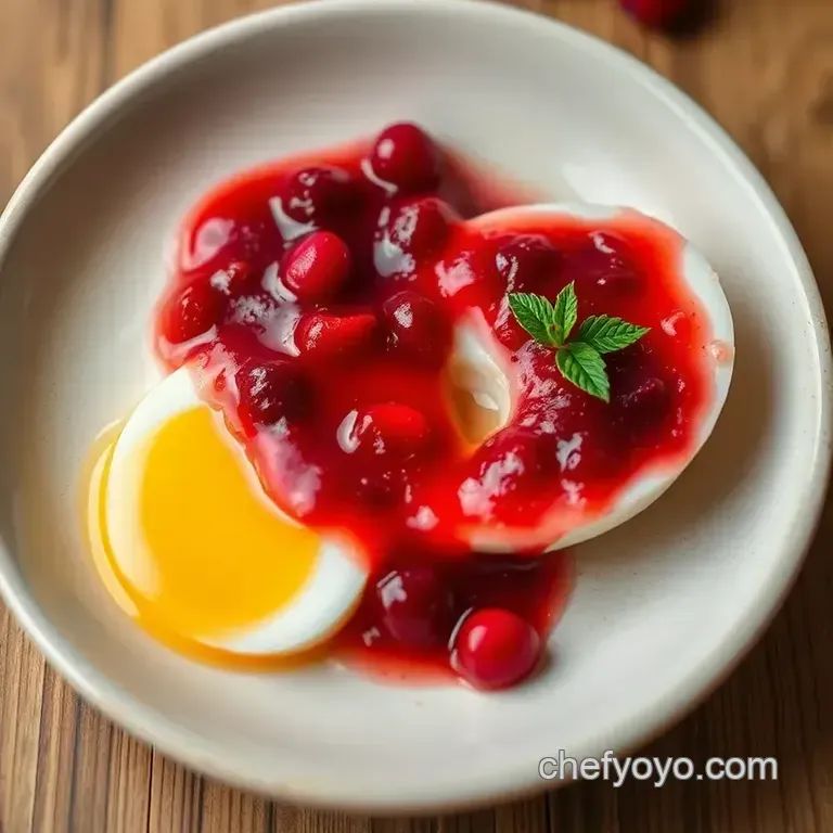 Silky Poached Egg Yolk with Sweet Cranberry Sauce presentation