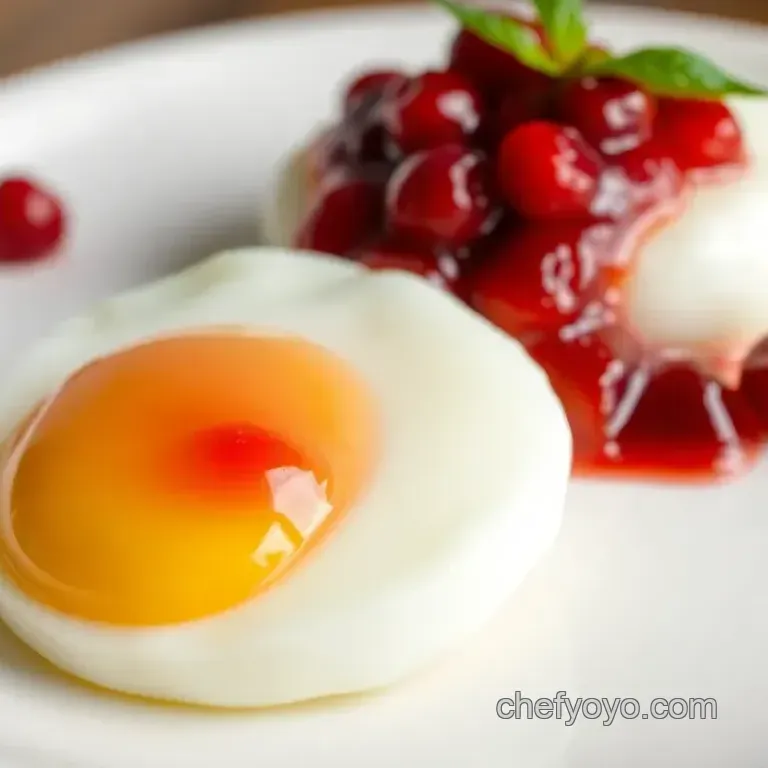 Silky Poached Egg Yolk with Sweet Cranberry Sauce