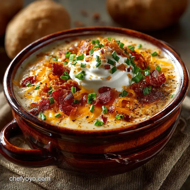 The Ultimate Cheesy Creamy Proper Job Loaded Baked Potato Soup presentation