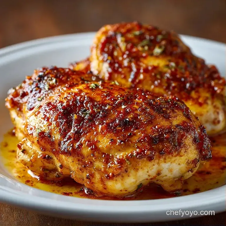 Searing chicken thighs on a white ceramic plate paired with steamed asparagus and a bright yellow lemon wedge.