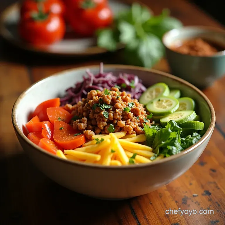 Rainbow Buddha Bowl with Peanut Dressing presentation