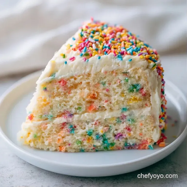 Miniature multi-colored sponge cakes arranged neatly on a ceramic plate with piped cream and vibrant sprinkles.