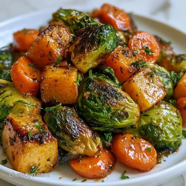 Artfully arranged roasted autumn vegetables and golden grains in a matte bowl on a light wooden tabletop surface.