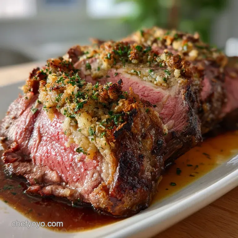 ribeye roast with Garlic-Herb Crust and Pan Jus